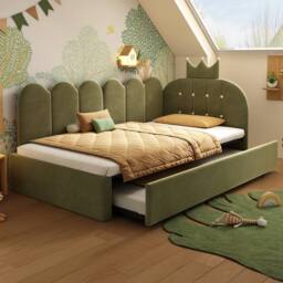 BTM 3ft Single Daybed Trundle Sofa Bed Upholstered Frame Velvet in Green - thumbnail 9