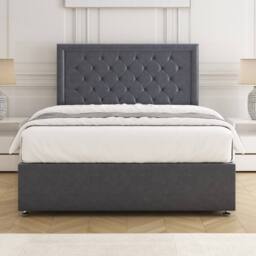 "BSSPOKE Nova Plush Velvet Divan Bed Set 24"" Headboard & Mattress No Drawers in Charcoal - Size: Double" - thumbnail 1