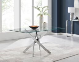 FurnitureboxUK Leonardo 150cm 6-Seater Glass & Chrome Metal Starburst Dining Table in Silver - thumbnail 2