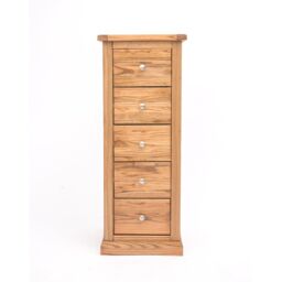Cabinet Bits Salerno 5 Drawer Narrow Chest of Drawers Chrome Knob in Natural - thumbnail 1