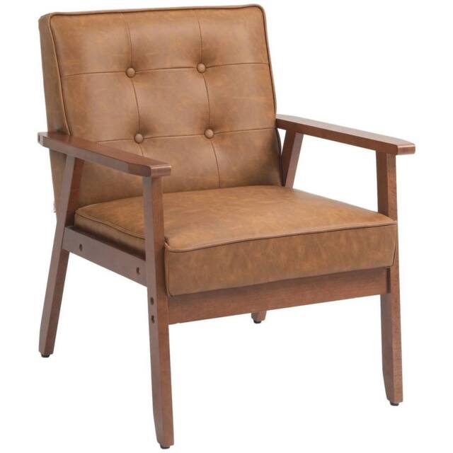 KORVIXA Accent Chair PU Leather Armchair with Armrests in Brown - Size: 100 cm x 100 cm - image 1