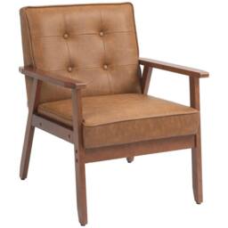 KORVIXA Accent Chair PU Leather Armchair with Armrests in Brown - Size: 100 cm x 100 cm - thumbnail 1