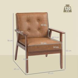 KORVIXA Accent Chair PU Leather Armchair with Armrests in Brown - Size: 100 cm x 100 cm - thumbnail 2
