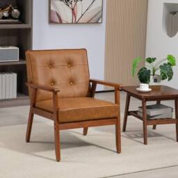 KORVIXA Accent Chair PU Leather Armchair with Armrests in Brown - Size: 100 cm x 100 cm - thumbnail 3