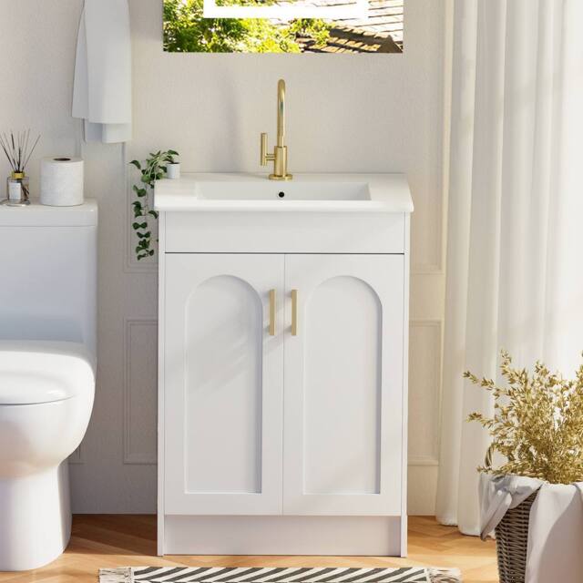 KEEPREAPER Sleek Bathroom Vanity Unit With Ceramic Wash Basin White 2-door - image 1