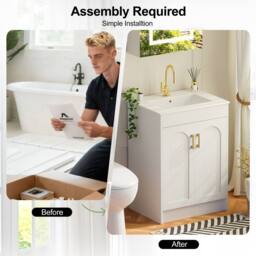 KEEPREAPER Sleek Bathroom Vanity Unit With Ceramic Wash Basin White 2-door - thumbnail 3
