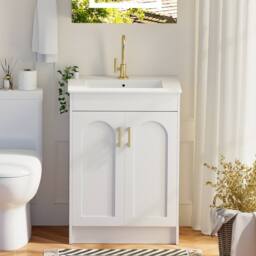 KEEPREAPER Sleek Bathroom Vanity Unit With Ceramic Wash Basin White 2-door