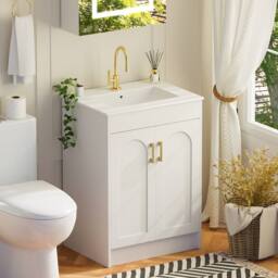 KEEPREAPER Sleek Bathroom Vanity Unit With Ceramic Wash Basin White 2-door - thumbnail 2