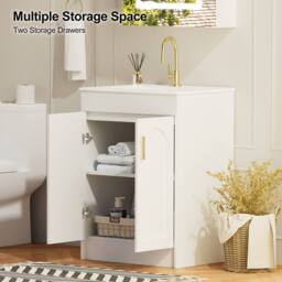 KEEPREAPER Sleek Bathroom Vanity Unit With Ceramic Wash Basin White 2-door - thumbnail 4