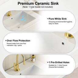 KEEPREAPER Sleek Bathroom Vanity Unit With Ceramic Wash Basin White 2-door - thumbnail 5