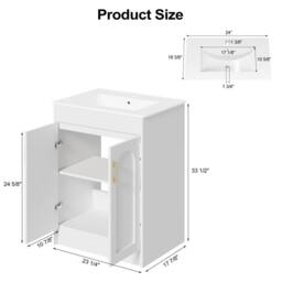 KEEPREAPER Sleek Bathroom Vanity Unit With Ceramic Wash Basin White 2-door - thumbnail 9