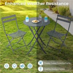 Kelvenix 3-Piece Outdoor Bistro Set Gray in Grey - Size: 0.6m2 - thumbnail 4