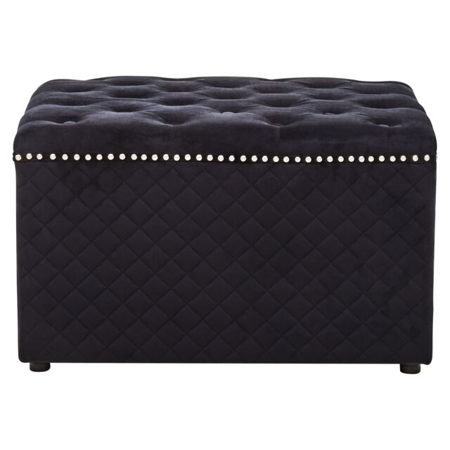 Orsina Square Black Velvet Ottoman, Stylish Padded Velvet Footstool, Compact Upholstered Pouffe for Living Room - image 1