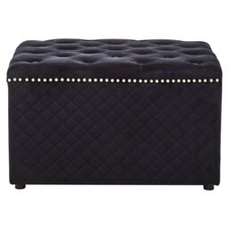 Orsina Square Black Velvet Ottoman, Stylish Padded Velvet Footstool, Compact Upholstered Pouffe for Living Room - thumbnail 1