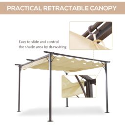 OUTSUNNY 3.5 x 3.5M Steel Pergola Gazebo Backyard Porch Awning Retractable Canopy in Beige - thumbnail 5