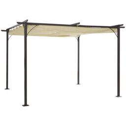 OUTSUNNY 3.5 x 3.5M Steel Pergola Gazebo Backyard Porch Awning Retractable Canopy in Beige - thumbnail 2