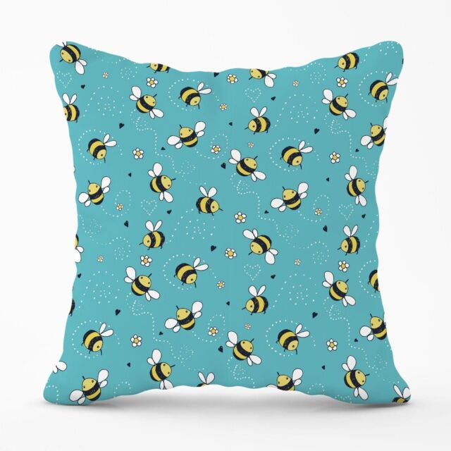Warren Reed - Designer Hand Drawn Busy Bees Outdoor Cushion in Blue - Size: 60 cm x 60 cm - image 1