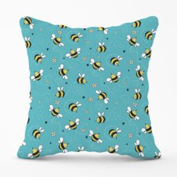Warren Reed - Designer Hand Drawn Busy Bees Outdoor Cushion in Blue - Size: 60 cm x 60 cm - thumbnail 1