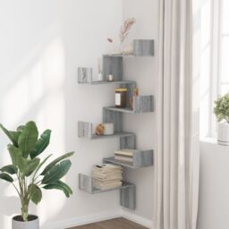 Berkfield Home Wall Corner Shelf Grey Sonoma 45x45x147 cm Engineered Wood - Size: 45 x 45 x 147 cm - thumbnail 3