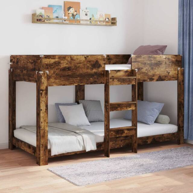 Berkfield Home Bunk Bed for Kids Smoked Oak 90 x 190 cm Engineered Wood in Brown - image 1