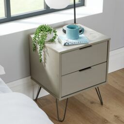 Home Source Industrial Bedside Cabinet Bedroom End Side Tables Nightstand 2 Drawer in Grey - thumbnail 2