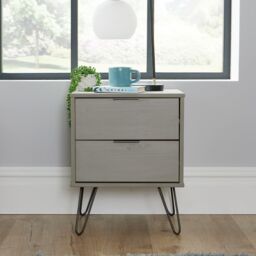 Home Source Industrial Bedside Cabinet Bedroom End Side Tables Nightstand 2 Drawer in Grey - thumbnail 3