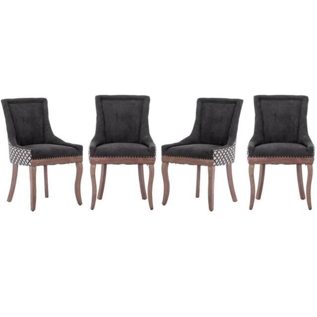 Modern Home Touch Bewley Set of 4 Vintage Linen Upholstered Kitchen Dining Chairs with Oak Wood Legs Beige in Black - Size: 4 Pack - image 1