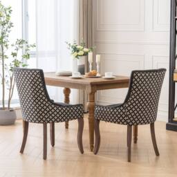 Modern Home Touch Bewley Set of 4 Vintage Linen Upholstered Kitchen Dining Chairs with Oak Wood Legs Beige in Black - Size: 4 Pack - thumbnail 6