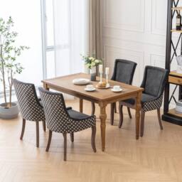 Modern Home Touch Bewley Set of 4 Vintage Linen Upholstered Kitchen Dining Chairs with Oak Wood Legs Beige in Black - Size: 4 Pack - thumbnail 2