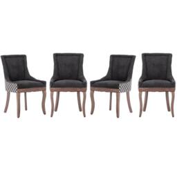 Modern Home Touch Bewley Set of 4 Vintage Linen Upholstered Kitchen Dining Chairs with Oak Wood Legs Beige in Black - Size: 4 Pack
