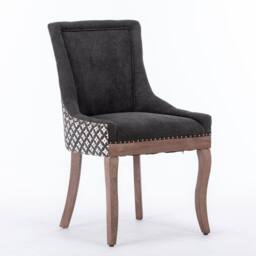Modern Home Touch Bewley Set of 4 Vintage Linen Upholstered Kitchen Dining Chairs with Oak Wood Legs Beige in Black - Size: 4 Pack - thumbnail 7