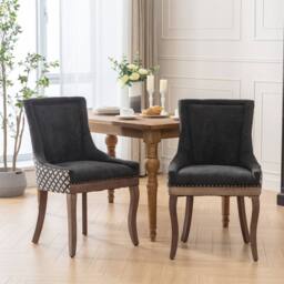 Modern Home Touch Bewley Set of 4 Vintage Linen Upholstered Kitchen Dining Chairs with Oak Wood Legs Beige in Black - Size: 4 Pack - thumbnail 5