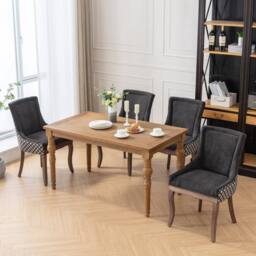 Modern Home Touch Bewley Set of 4 Vintage Linen Upholstered Kitchen Dining Chairs with Oak Wood Legs Beige in Black - Size: 4 Pack - thumbnail 3