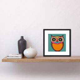 Artery8 Vibrant Coloured Retro Owl With Tribal Illustration Square Wooden Framed Wall Art Print Picture 8X8 Inch in Black - thumbnail 2