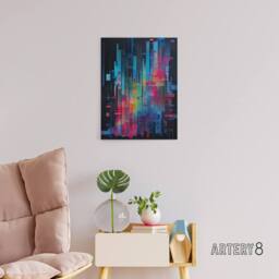 "Artery8 Modern Abstract Geometric Cityscape Canvas Wall Art Print in Blue - Size: W18"" x H24""" - thumbnail 3