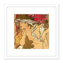 Artery8 Mucha Salon des Cent Art Nouveau 8X8 Inch Square Wooden Framed Wall Art Print Picture with Mount in White - thumbnail 1
