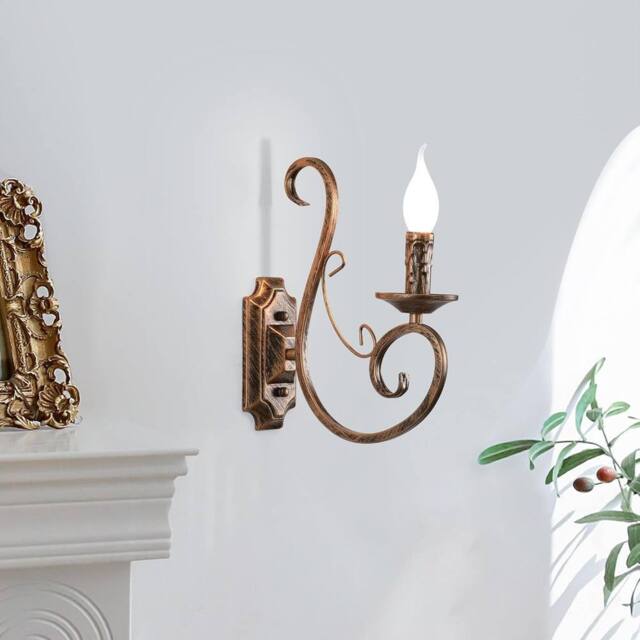 NIVOR Wall Bedside Sconce Lamp Antique Iron E14 Bronze 1 Light (2 Packs) - image 1