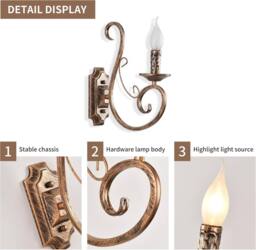 NIVOR Wall Bedside Sconce Lamp Antique Iron E14 Bronze 1 Light (2 Packs) - thumbnail 3