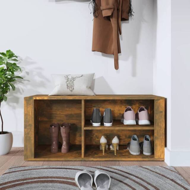 Berkfield Home Shoe Cabinet Smoked Oak 100x35x45 cm Engineered Wood in Brown - Size: 100 x 35 x 45 cm - image 1