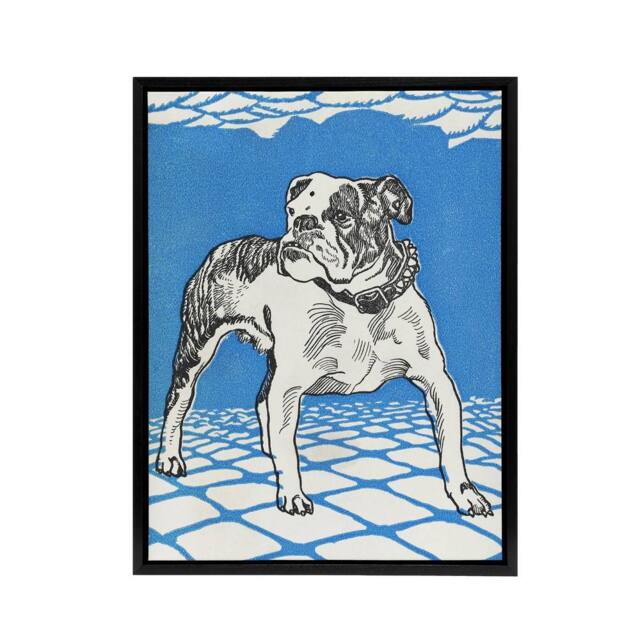 "Artery8 Dog Lover Bulldog Animal Portrait Moriz Jung Framed Canvas Wall Art in Blue - Size: W12"" x H16""" - image 1
