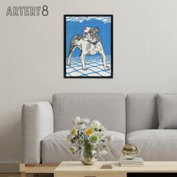 "Artery8 Dog Lover Bulldog Animal Portrait Moriz Jung Framed Canvas Wall Art in Blue - Size: W12"" x H16""" - thumbnail 3