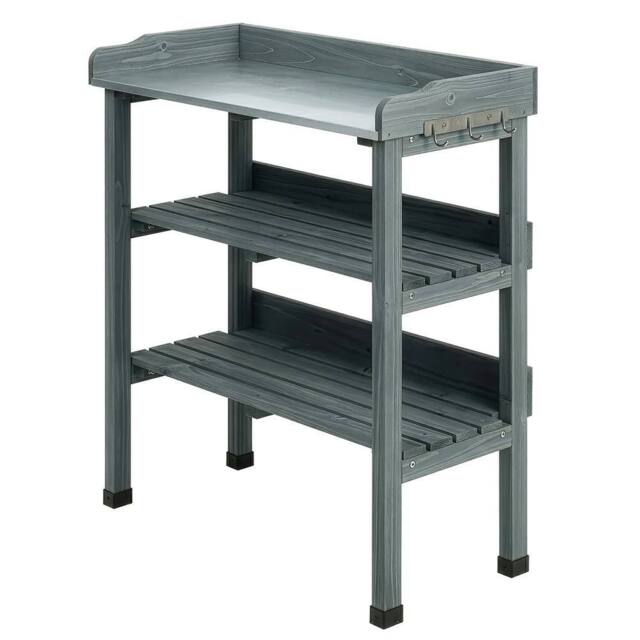 Kelvenix Wooden Garden Potting Bench Table Workstation in Grey - Size: 0.6m2 - image 1