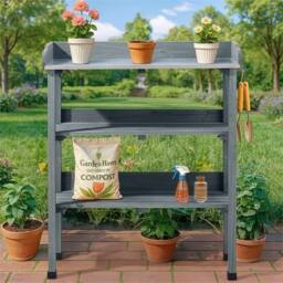 Kelvenix Wooden Garden Potting Bench Table Workstation in Grey - Size: 0.6m2 - thumbnail 4