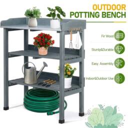 Kelvenix Wooden Garden Potting Bench Table Workstation in Grey - Size: 0.6m2 - thumbnail 3