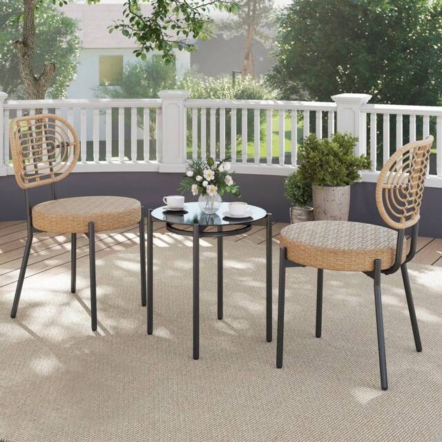 Kelvenix 3 Pieces PE Wicker Outdoor Bistro Set in Brown - Size: 0.6m2 - image 1