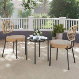 Kelvenix 3 Pieces PE Wicker Outdoor Bistro Set in Brown - Size: 0.6m2