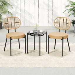 Kelvenix 3 Pieces PE Wicker Outdoor Bistro Set in Brown - Size: 0.6m2 - thumbnail 3