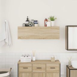 Berkfield Home Bathroom Wall Cabinet Sonoma Oak 100x25x30 cm Engineered Wood in Brown - Size: 100 x 25 x 30 cm - thumbnail 3