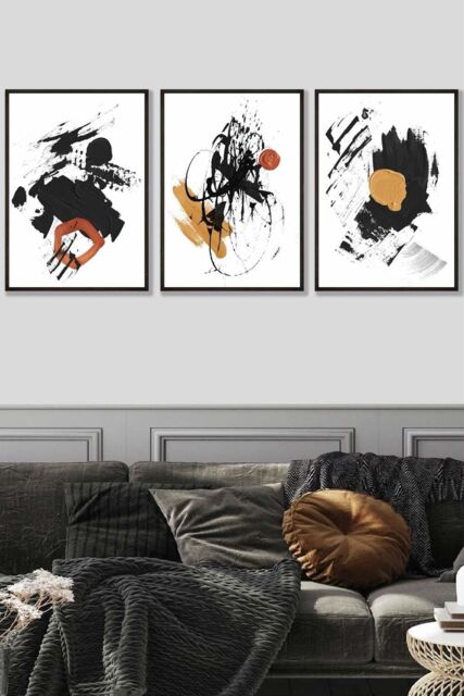 ARTZE Framed Abstract Black, Yellow, Orange Oil Strokes Framed Wall Art - Large in Black - Size: W53 cm x H73 cm x D20mm - image 1