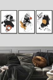 ARTZE Framed Abstract Black, Yellow, Orange Oil Strokes Framed Wall Art - Large in Black - Size: W53 cm x H73 cm x D20mm - thumbnail 1